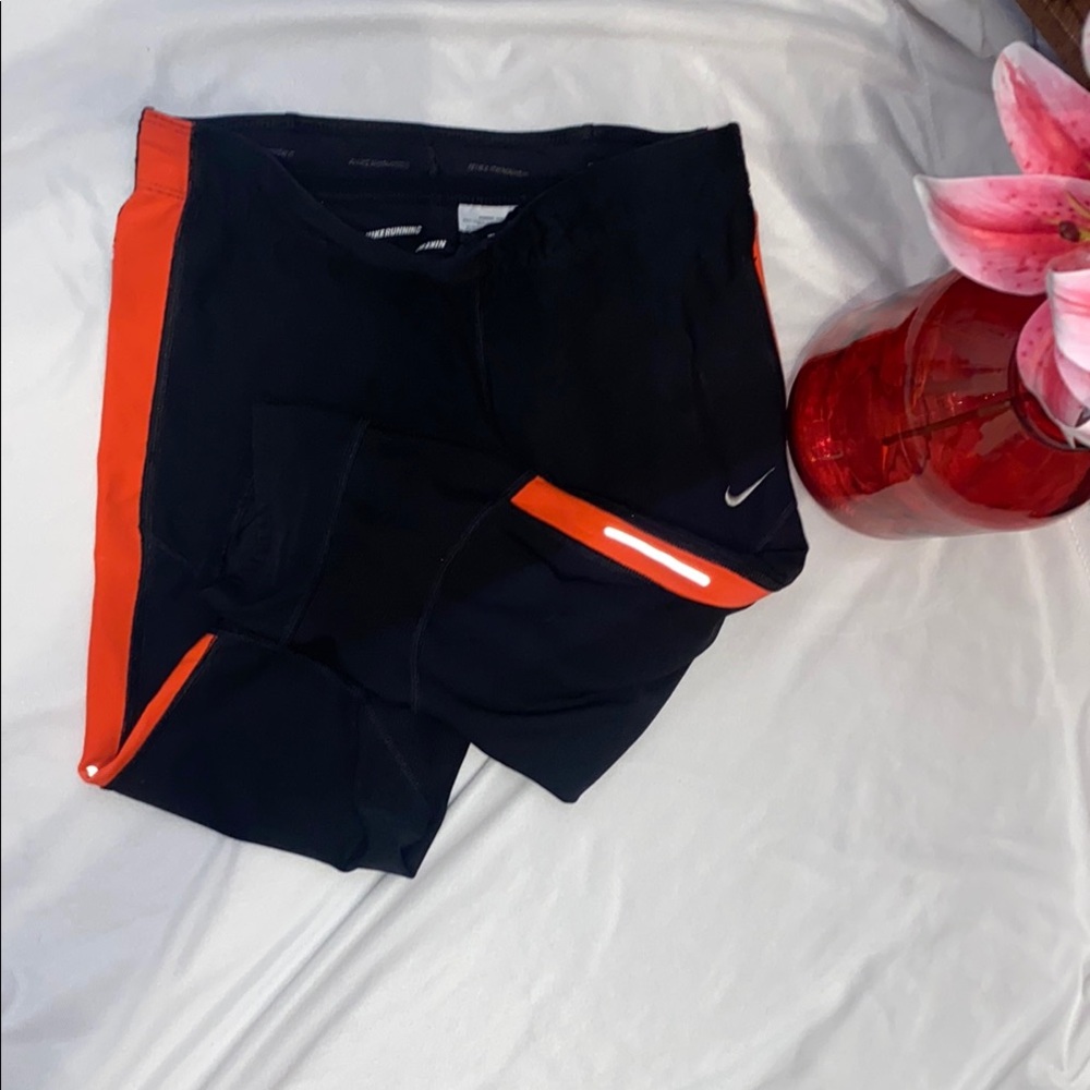 Nike Black and Orange Athletic Capris